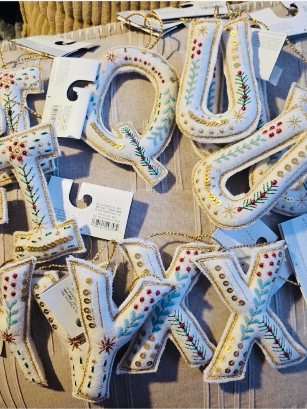 Felt Letter (X) Ornament with Embroidered Accents - Picture 2 of 2